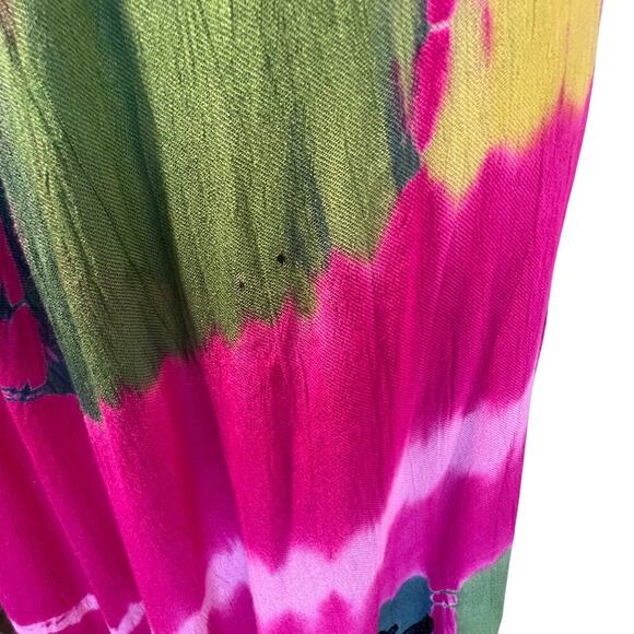 In Gear Resort tie-dye asymmetric embroidered sleeveless bohemian midi dress OS - Picture 11 of 11